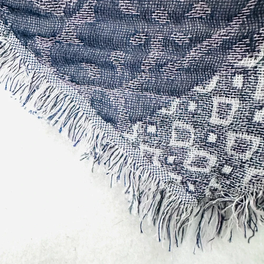 Pure J. Jill Floral Gauze Cotton Jacquard Fringe Shawl Triangle Scarf Textured